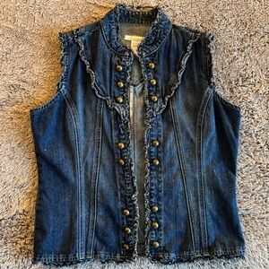 Ruffled Denim Button Down Vest